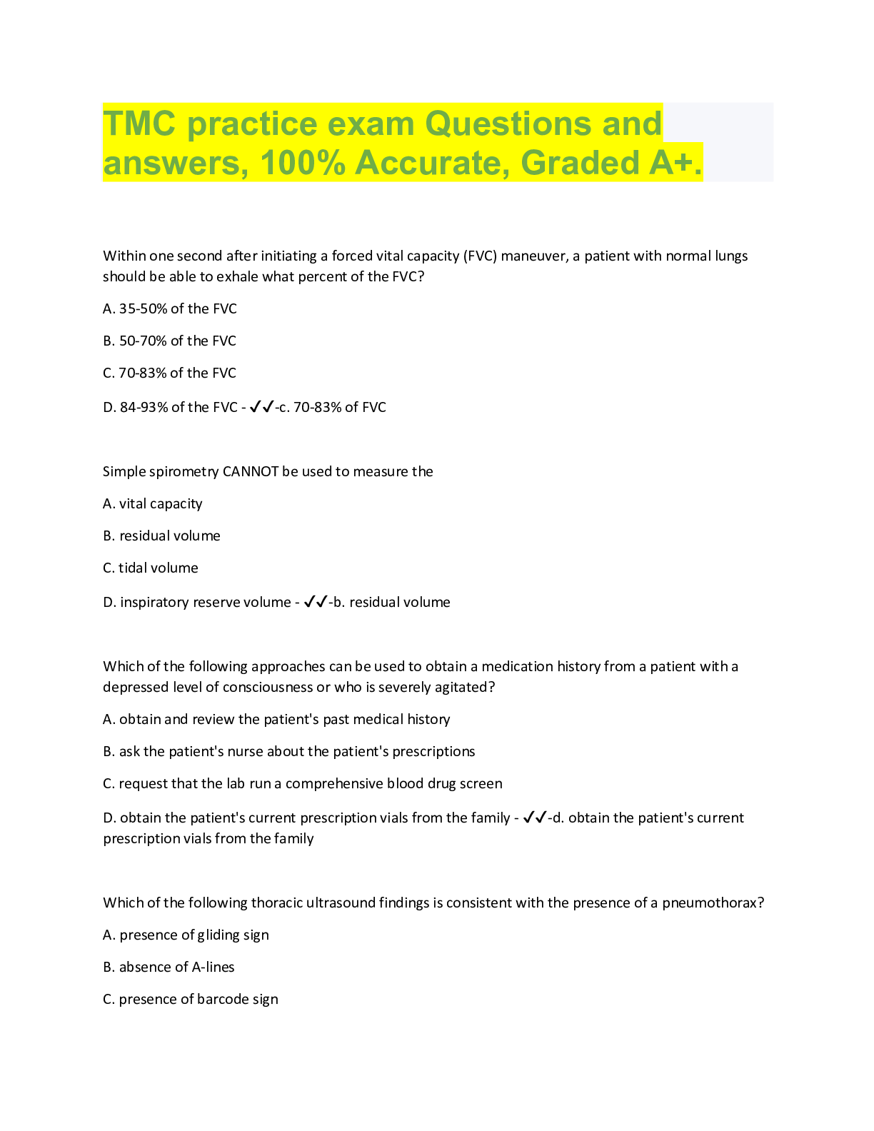 Preview image for TMC practice exam Questions and  answers, 100% Accurate, Graded A+.
